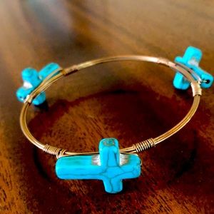 Bourbon and Bowties genuine natural stone turquoise cross bracelet